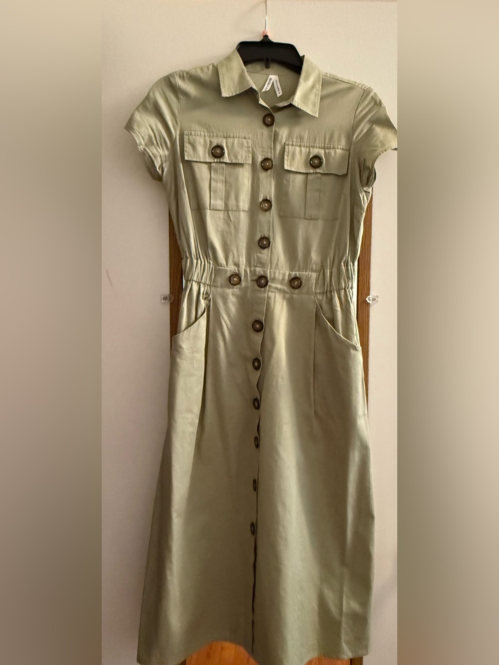 Live 4 Truth Olive Green Button-Front Midi Shirt Dress